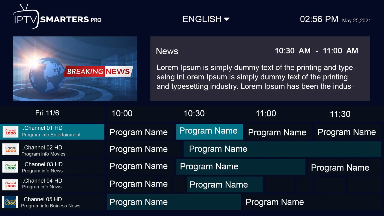 Xteve Electronic Program Guide (EPG) with live TV schedule